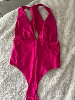 Forever 21 Hot Pink Plunge Halter Bodysuit